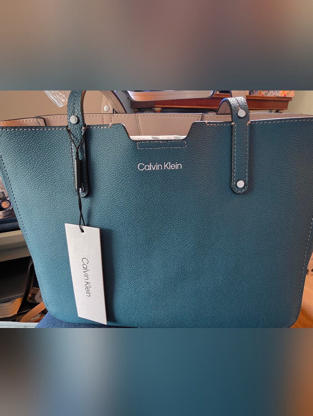 Calvin Klein Teal Pebbled Tote